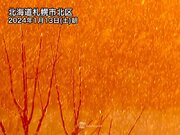 幻想的！北海道で雪降るオレンジ色の世界