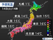 西日本～東北は明日も気温高い　明後日は全国的に冬の寒さ戻る