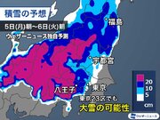 週明けは東京23区も大雪のおそれ　夜は雪が強まり積雪が急増も