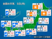 今日2月5日(月)の天気予報　関東甲信は大雪に警戒　西日本は広範囲で雨