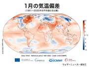 1月の世界の気温は過去最高に　昨年の高温傾向が継続