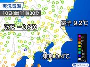関東は広い範囲で0前後の厳しい寒さ　午後も気温はほぼ横ばい
