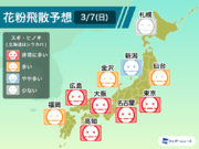 3月7日(日)の花粉飛散予想　東京など関東以西で"非常に多い"予想