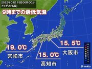 大阪など朝の最低気温15以上　九州～関東の最高気温25くらいの予想も