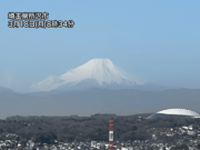 乾燥空気の流入で富士山くっきり　地面付近は強風で砂埃が舞う