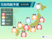 3月22日(月)の花粉飛散予想 東京や大阪などで"非常に多い"予想