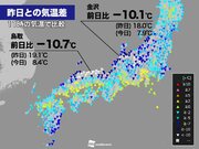 春の陽気から一転　金沢や鳥取など日本海側は昨日より10℃以上も低い        