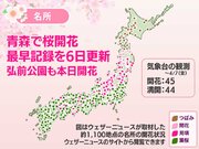 青森で桜開花　観測史上最早記録を6日間も更新　弘前公園でも本日開花