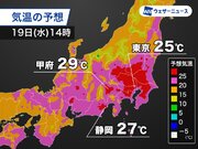 今日は関東甲信や東海で25以上の夏日に　内陸では30近い予想も