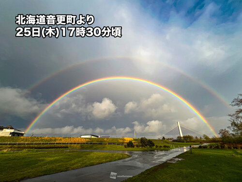 北海道で虹が出現 鮮やかな二重の虹(ダブルレインボー)も（2024年4月25日）｜BIGLOBEニュース