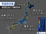 今日の関東は昨日より気温低く25には届かず　西日本太平洋側は少し蒸し暑い