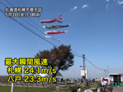 北日本は鯉のぼりが勢いよく泳ぐ強風　札幌などで風速20m/s超を観測