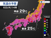 昼間は各地で汗ばむ陽気に　東京は25、甲府などで29予想