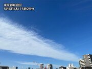 東京上空に長く伸びる雲　上空を吹くジェット気流が影響
