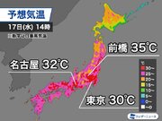 明日はさらに真夏日地点が増加　関東内陸では35の猛暑日予想も