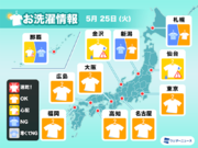 5月25日(火)の洗濯天気予報　西日本は晴れるが黄砂が心配