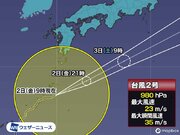 大型の台風2号は日本の南海上を東進　梅雨前線は活発に