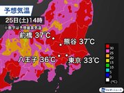 土曜日の関東は猛暑日続出か　熊谷など体温並みの37予想