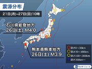 週刊地震情報 2021.6.27　26日(土)未明に熊本県と石川県で立て続けに震度3