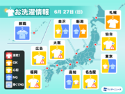 6月27日(日)の洗濯天気予報　関東は部屋干し推奨
