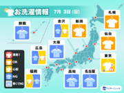 7月3日(日)の洗濯天気予報　関東は晴れても空の変化に注意