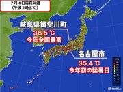 猛暑日地点は今年最多　岐阜県揖斐川で今年全国最高の36.5を記録