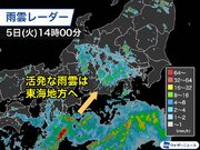 活発な雨雲は近畿、東海に　北日本は連日のゲリラ雷雨