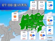 8日の関東　各地で30以上の真夏日　日中は晴れ間も　夜は沿岸部で雨　強風注意