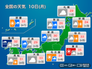 今日10日(月)の天気予報　九州北部などで大雨に　関東は猛暑日の予報