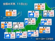 今日11日(土)の天気　九州や東海は大雨に厳重警戒　東北は雷雨、関東は強風注意        