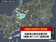 岐阜県で約110ミリ「記録的短時間大雨情報」