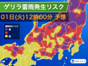 関東北部で雨雲が急発達　今夜から明日は関東全域で雷雨のおそれ