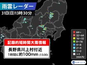 長野県で1時間に約100mmの猛烈な雨　記録的短時間大雨情報