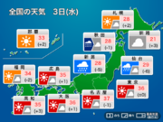 今日8月3日(水)　関東以西は猛暑続く、東北は非常に激しい雨に警戒