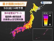 熱中症警戒アラート　福岡県や兵庫県など12県に発表　明日5日(金)対象