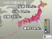 石川県小松で40到達　青森県内では史上初の39台を観測