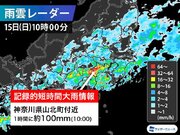 神奈川県で1時間に約100mmの猛烈な雨　記録的短時間大雨情報