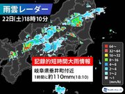 岐阜県で1時間に約110mmの猛烈な雨　記録的短時間大雨情報