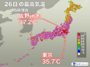 関東で体温並みの暑さ　東京は明日も35予想