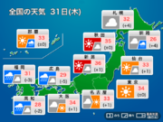 今日31日(木)の天気予報　関東など晴れて暑い　西日本は局地的に強雨