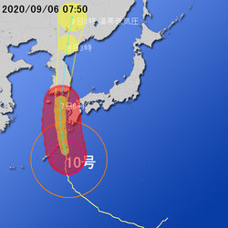 【令和２年 台風第１０号に関する情報】令和2年9月6日07時42分 気象庁予報部発表