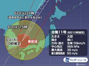 台風11号が日本海を加速しながら北上　暴風エリアが次第に拡大