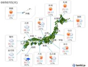 7日(火)の天気　九州～近畿は所々で雨　関東は日差し復活　肌寒さ解消