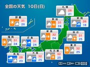 明日10日(日)の天気予報 関東や東北は日差し届く　西日本は雨が降りやすい