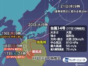 猛烈な台風14号が明日九州に　60m/s超の猛烈な風で建物倒壊おそれ