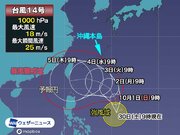 台風14号は発達しながら西進　来週は沖縄に影響の可能性