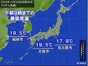 ヒンヤリした朝　名古屋・大阪・福岡など最低気温が今シーズン初めて20未満