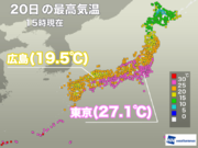 東京都心で27.1を観測　今夜から全国的に冷え込み強まる