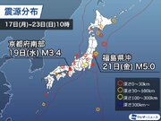 週刊地震情報 2022.10.23　21日(金)に福島県沖の地震で震度5弱　今月2日の九州以来