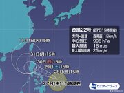 台風22号（ナルガエ）週末以降の進路定まらず　最新情報に注意